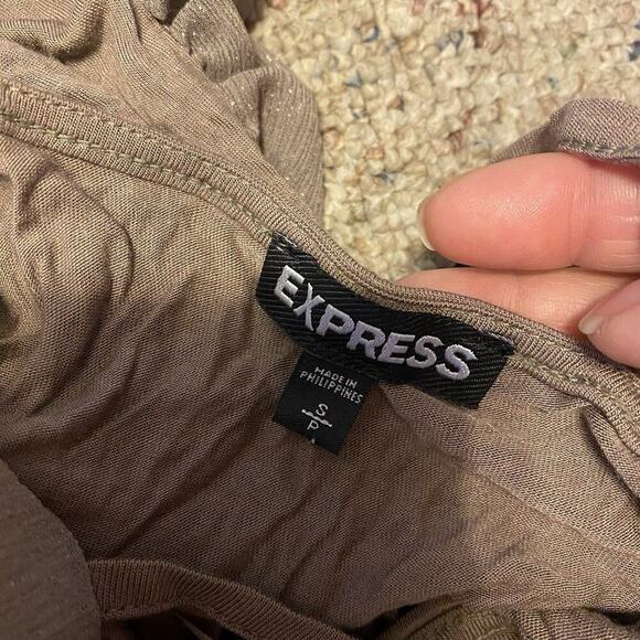 Express Y2K Rave Tank Top Womens SP Ruched Brown Party Cottage Coquette Shimmer - Picture 3 of 8